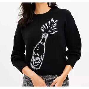 LOFT Womens Champagne Sweater Crew Neck Blouson Sleeves Black Size Medium Petite